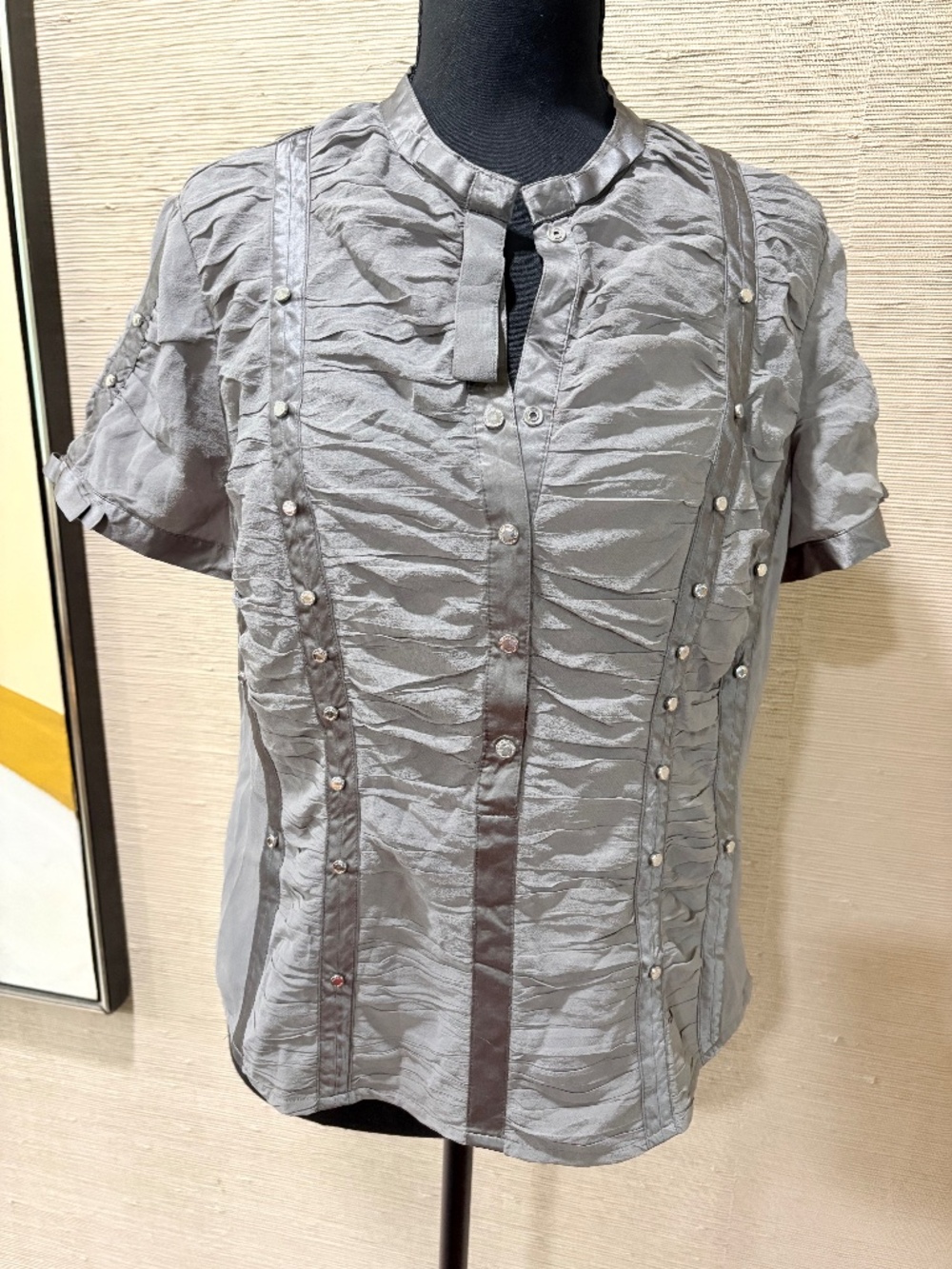 Karen Millen Silver blouse with jeweled buttons